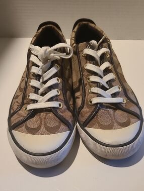 Coach Brown Signature Canvas Sneakers with White Accents